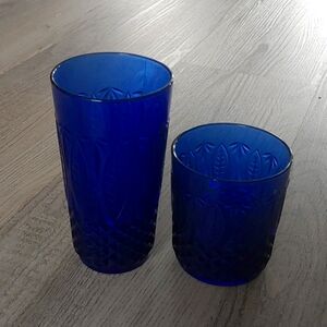 Arcoroc for Avon Royal Sapphire Cobalt Blue Tumbler & Rocks Glasses, Vintage Bar